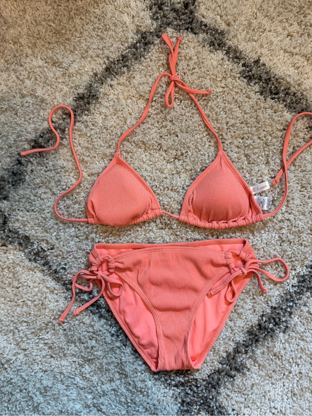 Salt + Cove Coral Tie-String Bikini Set